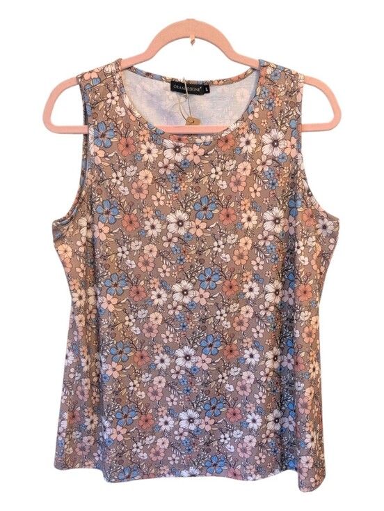 Orandesigne Tops - Orandesigne Brown Floral Tank Top Size Large New